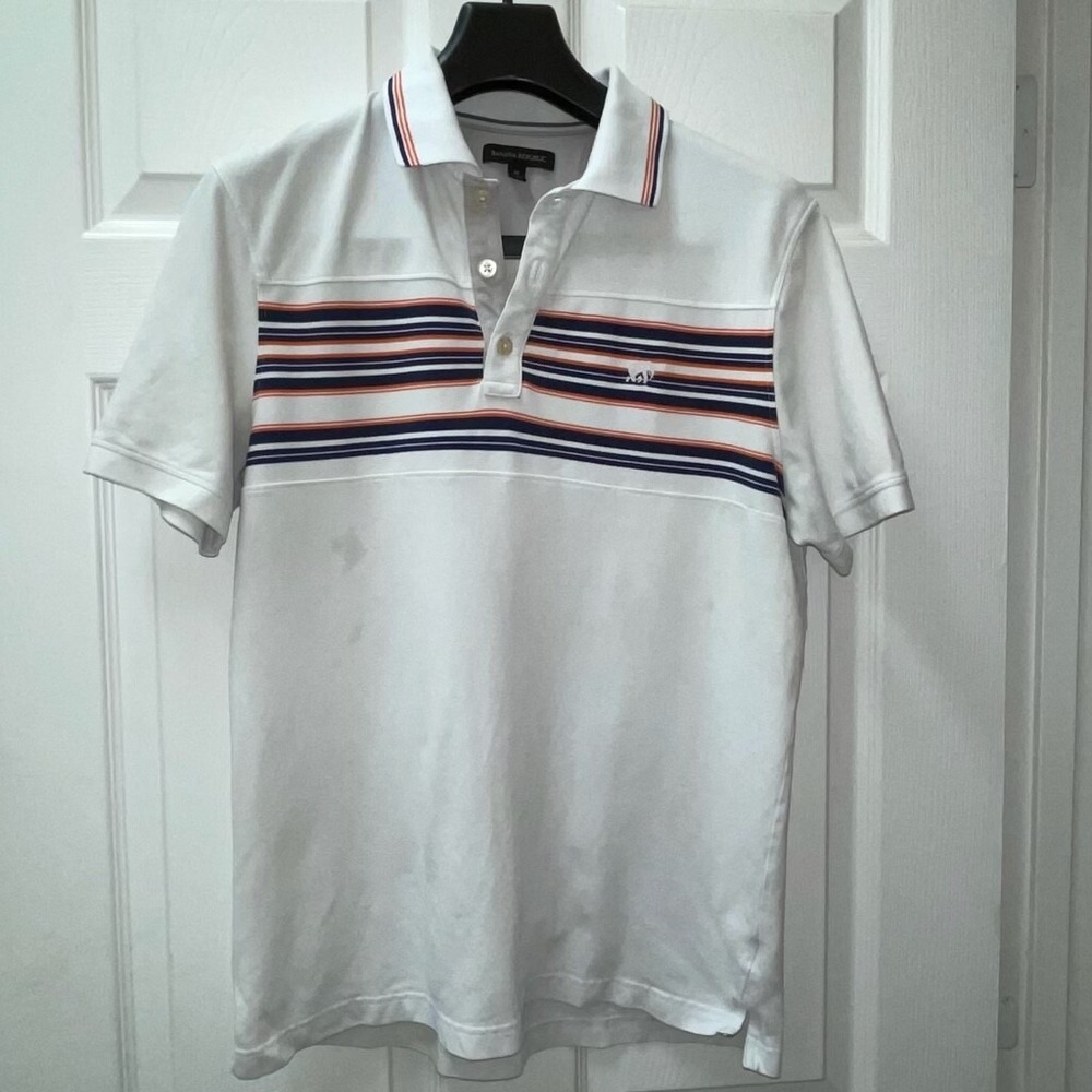 Banana Republic Mens Orange/Navy Striped Cotton/Stretch Polo Medium